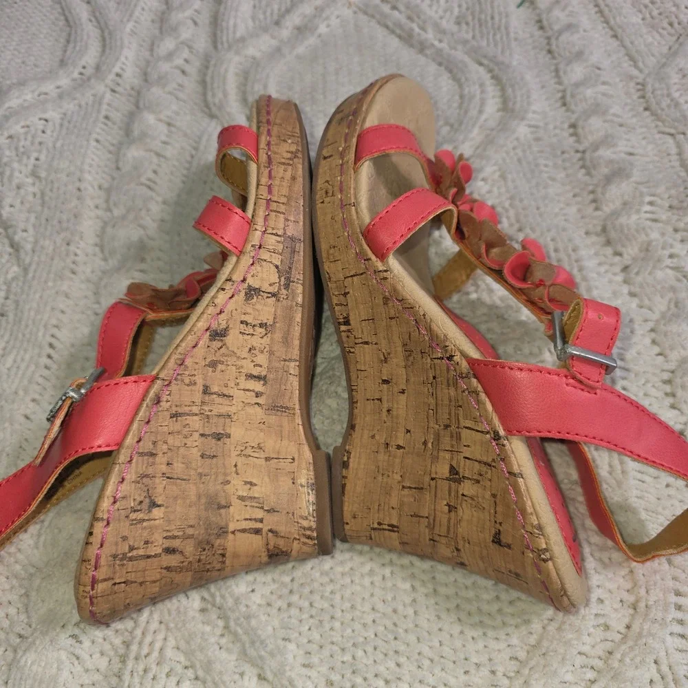 b.o.c. Wedge Sandals Coral Pink Floral Romantic Strappy Platform Women 8M‎